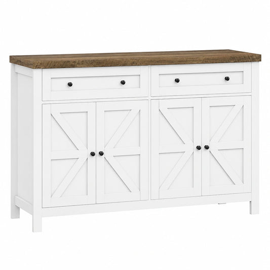 HOCSOK Sideboard, 140 cm Breites Küchenbuffet mit Einstellbaren Regalen, 2 Schubladen und 4 Türen, Weißer Anrichte für Wohnzimmer, Küche und Flur