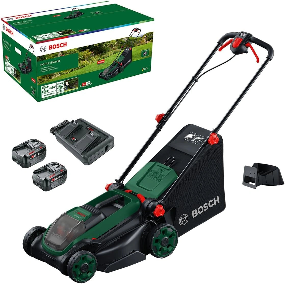 Kosiarka do trawy Bosch ROTAK18V2-38, 40 l, 18 V, kolor czerwony