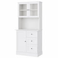 Vielseitiger Küchenschrank mit Glastüren und Schubladen, 182,5 cm, Weiß