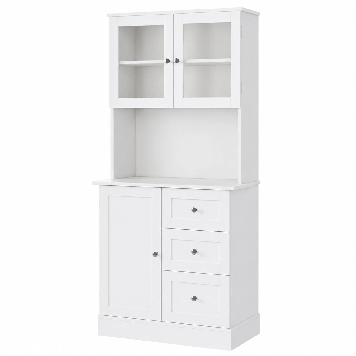 Vielseitiger Küchenschrank mit Glastüren und Schubladen, 182,5 cm, Weiß