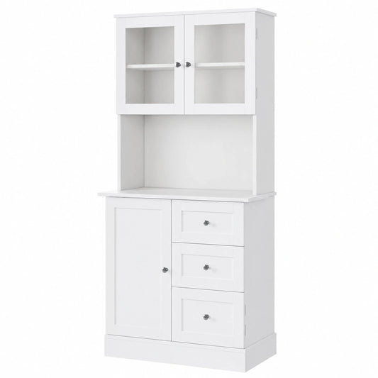 Vielseitiger Küchenschrank mit Glastüren und Schubladen, 182,5 cm, Weiß