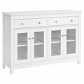 Moderner Buffetschrank mit Glastüren, Schubladen und verstellbaren Einlegeböden, Anti-Kipp-Design, Weiß, 140x90x40cm