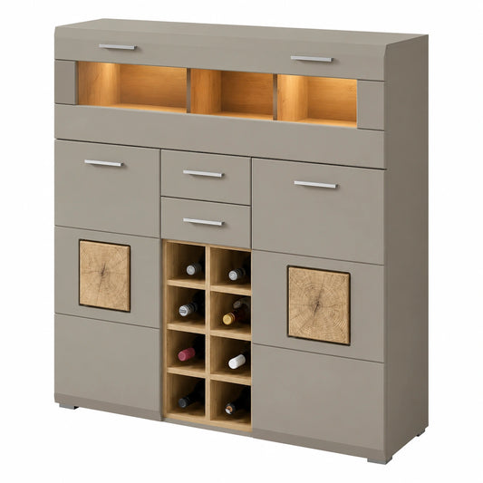 Moderner Barschrank mit LED und Hirnholz-Details - 120x129x37 cm