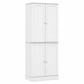 GIANTEX Holz-Küchenschrank, Buffet-Highboard mit 16 Türfächern und 6 verstellbaren Regalen, Mehrzweck-Vorratsschrank 60x35x166,5 cm, Weiß