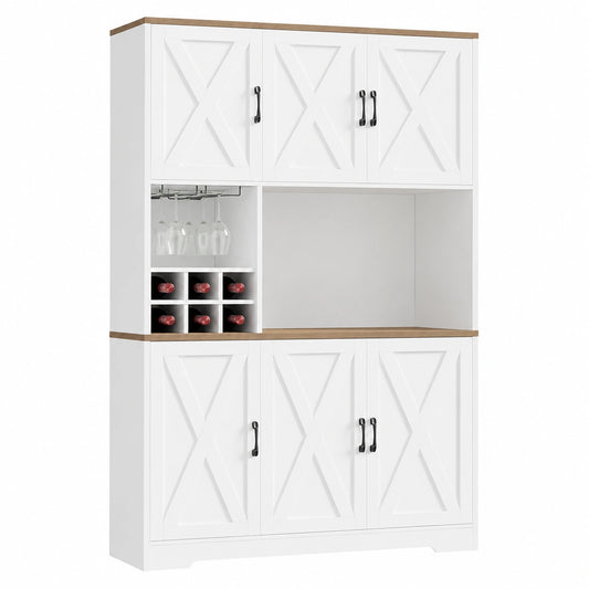 HOCSOK Küchenbuffet 106x180 cm, Weiß, Sideboard mit 6 Türen, Abnehmbaren Flaschen- und Glashalter, Vielseitiger Vorratsschrank
