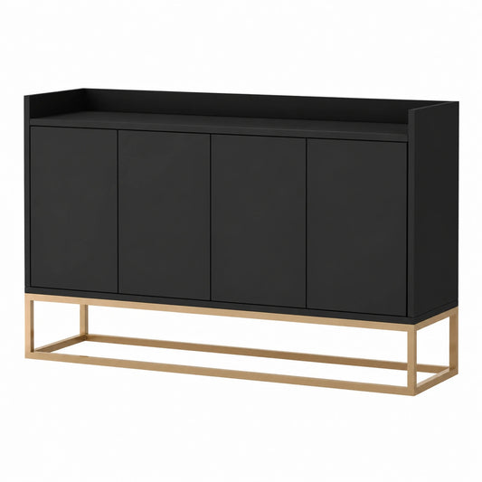 Schwarzes minimalistisches Sideboard mit 4 Türen für Wohnzimmer, Esszimmer und Küche