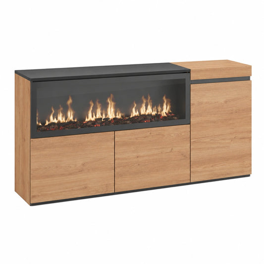 Moderner Eiche Sideboard mit Elektrokamin und 3 Türen