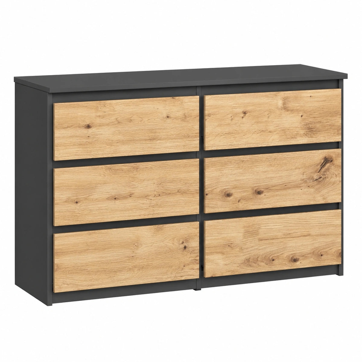 Moderne Kommode mit 6 Schubladen, 100 cm, Grau/Eiche