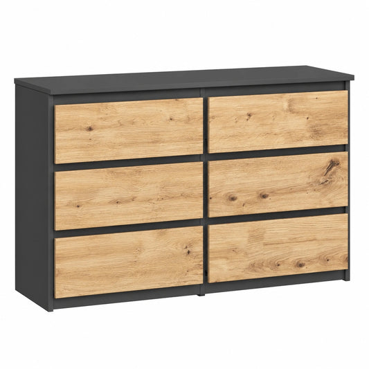 Moderne Kommode mit 6 Schubladen, 100 cm, Grau/Eiche