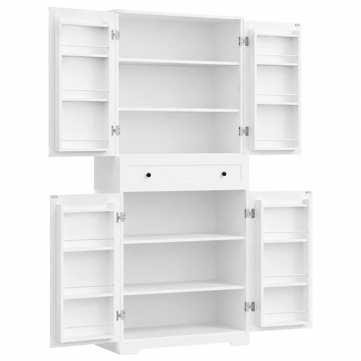 VOWNER Küchenschrank mit 12 Fächern, Hochbuffet mit verstellbaren Regalen und Schubladen, Esszimmerschrank aus MDF und Spanplatte, 183x76x40 cm, Weiß