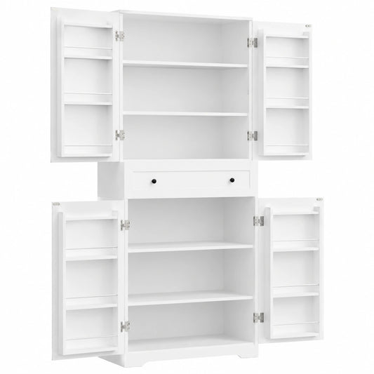 VOWNER Küchenschrank mit 12 Fächern, Hochbuffet mit verstellbaren Regalen und Schubladen, Esszimmerschrank aus MDF und Spanplatte, 183x76x40 cm, Weiß