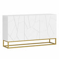 Modernes Hochglanz-Sideboard mit 3 Türen und 6 Fächern, Weiß-Gold, für Wohnzimmer, Esszimmer oder Flur