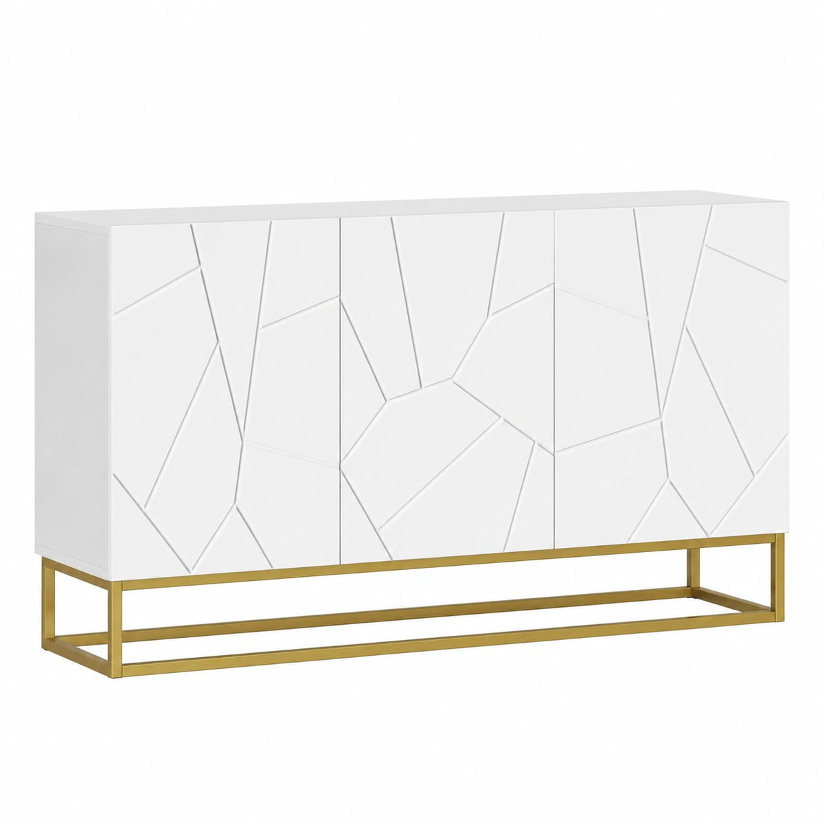 Modernes Hochglanz-Sideboard mit 3 Türen und 6 Fächern, Weiß-Gold, für Wohnzimmer, Esszimmer oder Flur