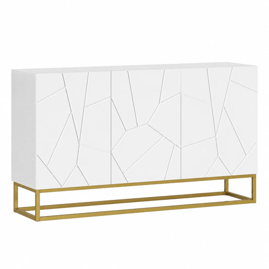 Modernes Hochglanz-Sideboard mit 3 Türen und 6 Fächern, Weiß-Gold, für Wohnzimmer, Esszimmer oder Flur