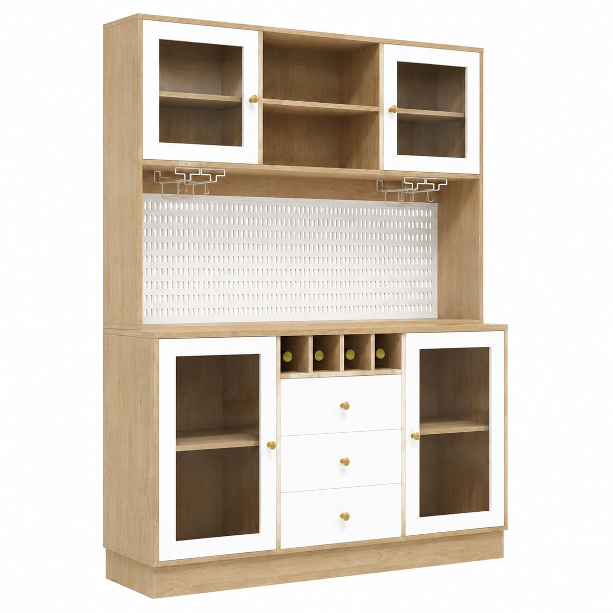DRIXNO Küchenschrank mit LED, Verstellbare Regale und Weinhalter, Weiß, 140x40x185.7 cm