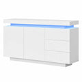 Modernes Sideboard mit LED-Beleuchtung, 2 Türen & 3 Schubladen, Grifflose Ausführung, Weiß