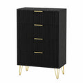 Schwarze Kommode mit 4 Schubladen und goldenen Griffen, modernes Design mit gerilltem Holz und Marmoroptik für Wohnzimmer oder Flur