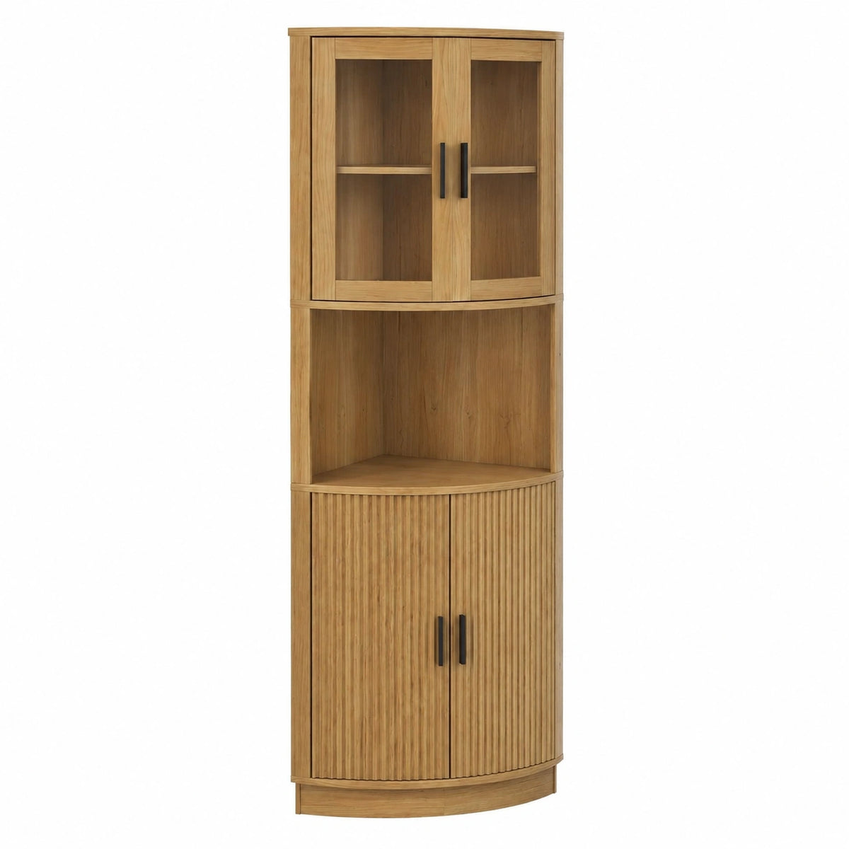 BonVache Eckschrank aus MDF mit Glastüren, Wellendesign, 165x56x41,5 cm, ideal für Esszimmer, Wohnzimmer und Büro