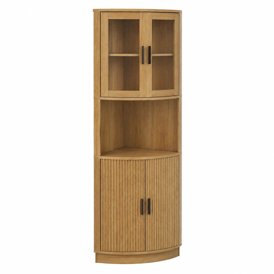 BonVache Eckschrank aus MDF mit Glastüren, Wellendesign, 165x56x41,5 cm, ideal für Esszimmer, Wohnzimmer und Büro
