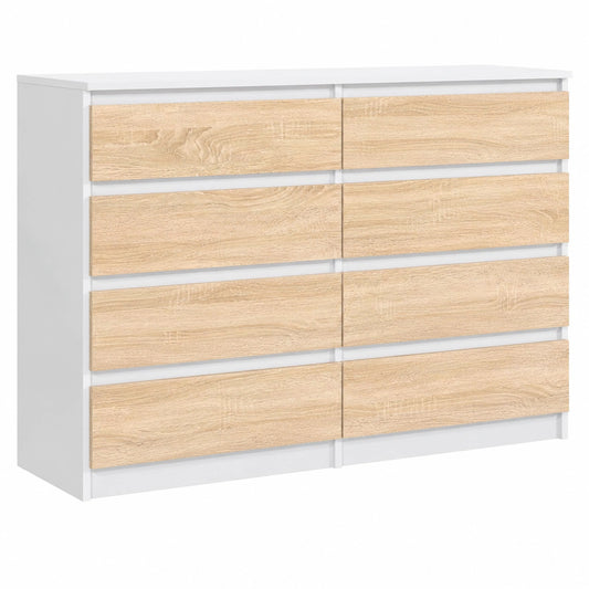 Elegante Kommode 140 cm mit 8 Schubladen für Vielseitige Aufbewahrung - Weiß Sonoma