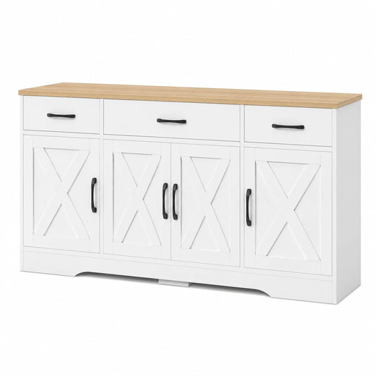 SUKY Elegantes weißes Sideboard aus Holz, vielseitiger Schrank für Wohnzimmer und Esszimmer, 160x37x75 cm