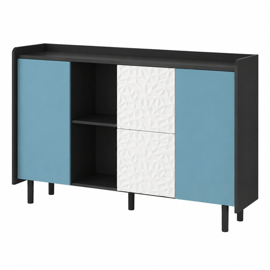 Modernes Sideboard Schwarz-Blau mit Schubladen und Fächern, Holzwerkstoff, für Diele und Flur