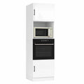 Hochschrank für Backofen und Mikrowelle, 60x57,2x207 cm, Weiß Hochglanz