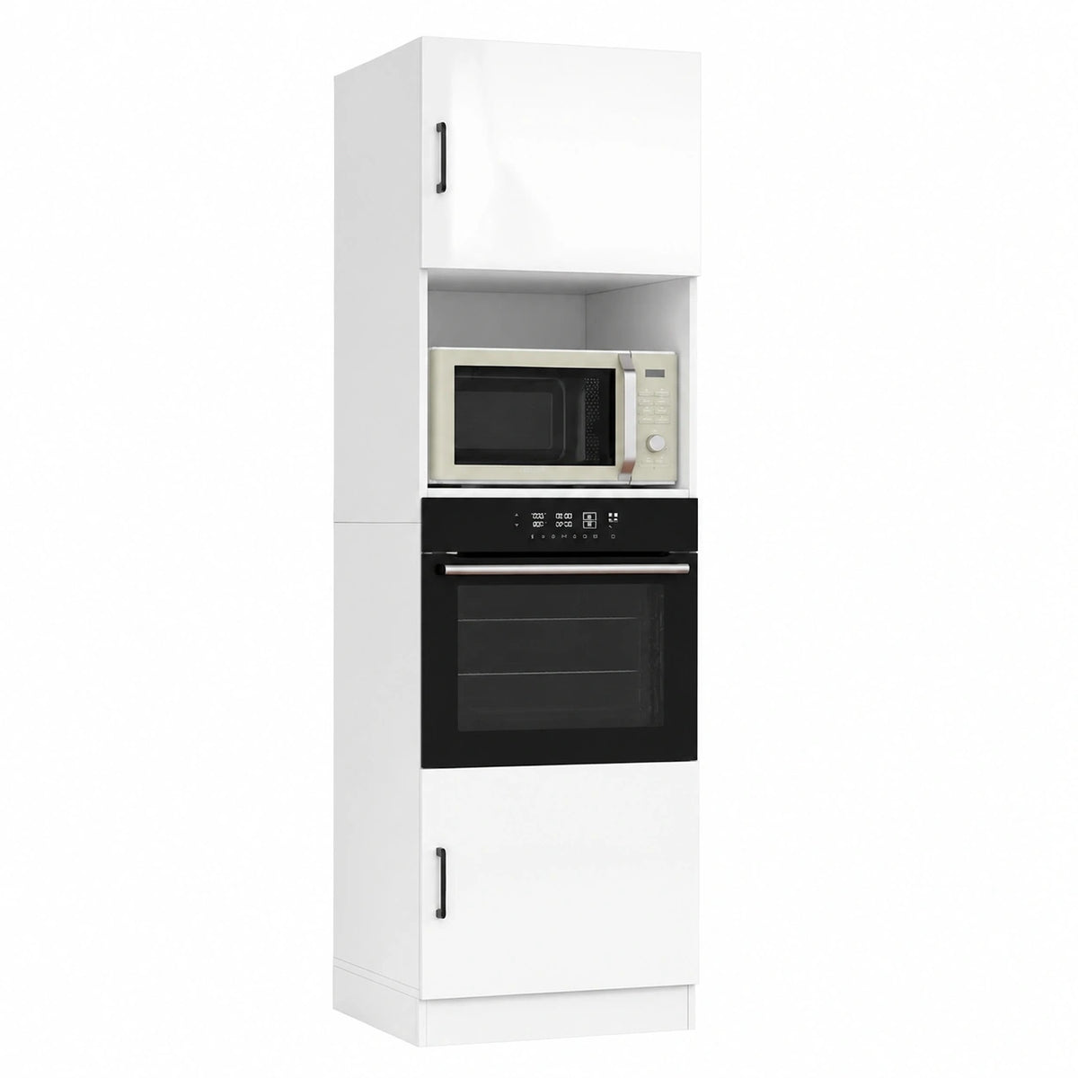 Hochschrank für Backofen und Mikrowelle, 60x57,2x207 cm, Weiß Hochglanz