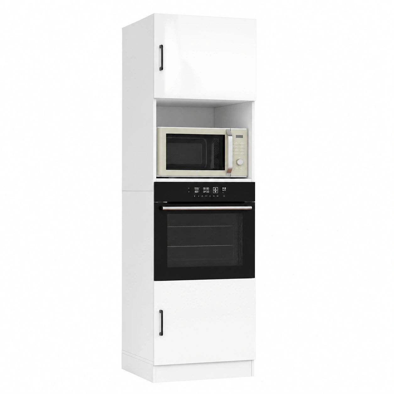 Hochschrank für Backofen und Mikrowelle, 60x57,2x207 cm, Weiß Hochglanz