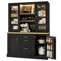 Moderner Küchenschrank mit LED-Beleuchtung und verstellbaren Einlegeböden, Schwarz, 140x40x185cm