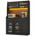 Moderner Küchenschrank mit Glasschiebetüren, Hochformat, schwarz, verstellbare Einlegeböden, goldene Griffe