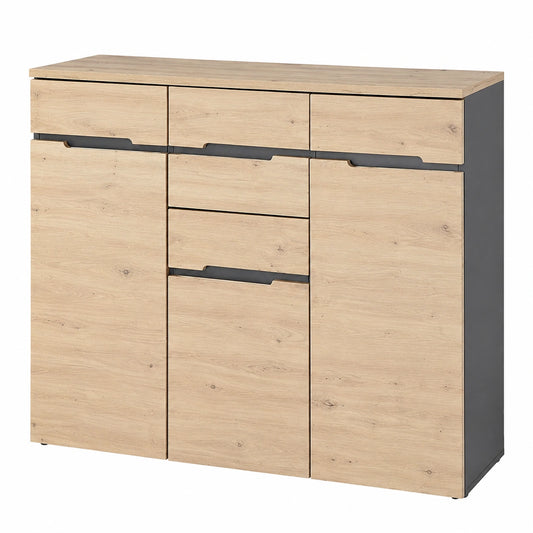 Moderne Highboard in Eiche Artisan mit Graphit-Akzenten, viel Stauraum, 120 x 107 x 38 cm