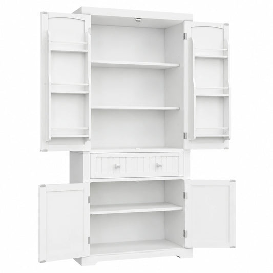 VASAGLE Hochschrank für Küche und Esszimmer, weiß, 40x76x182,1 cm, verstellbare Regale