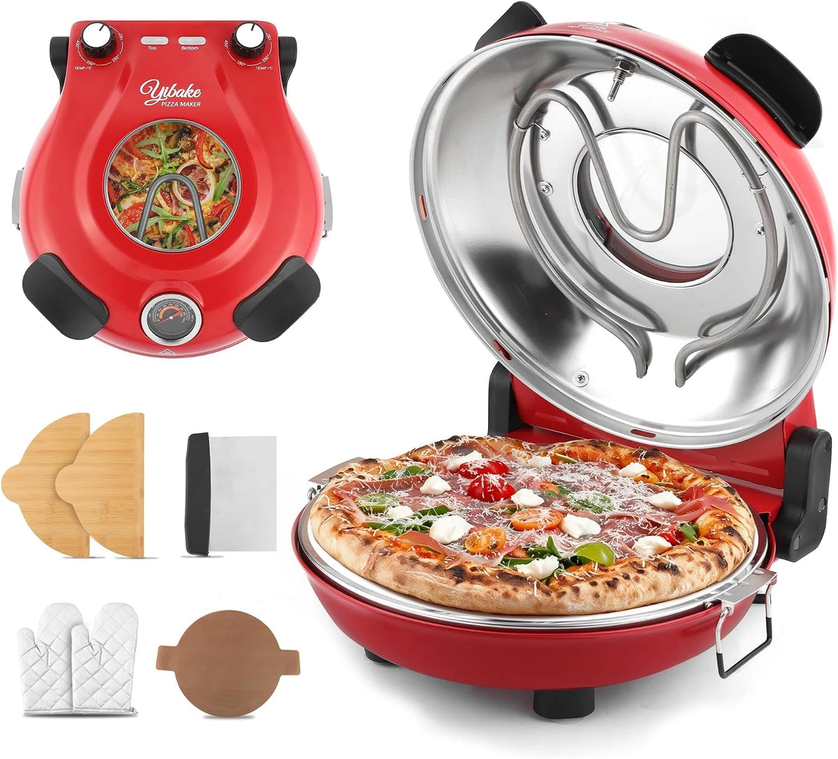 Piec do pizzy, 1200 W, kolor czerwony i szary