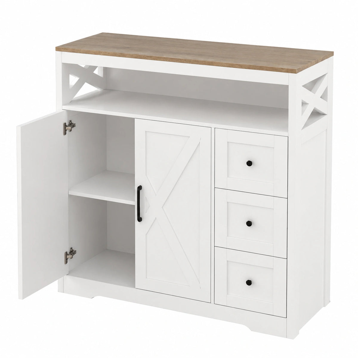 Moderner BRILVERDE Anrichte mit 4 Schubladen und 2 Türen in Holzoptik für Küche und Esszimmer, Weiß, 100x105x40 cm