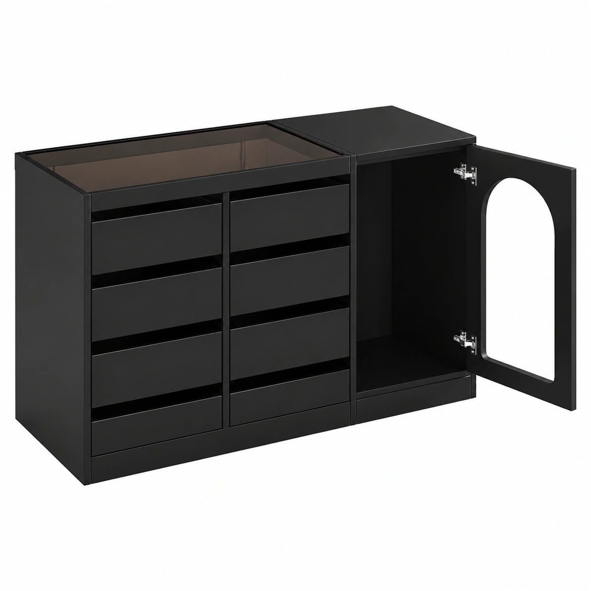 Modernes Sideboard mit LED, Schwarz, für Schlafzimmer & Wohnzimmer, 6 Schubladen