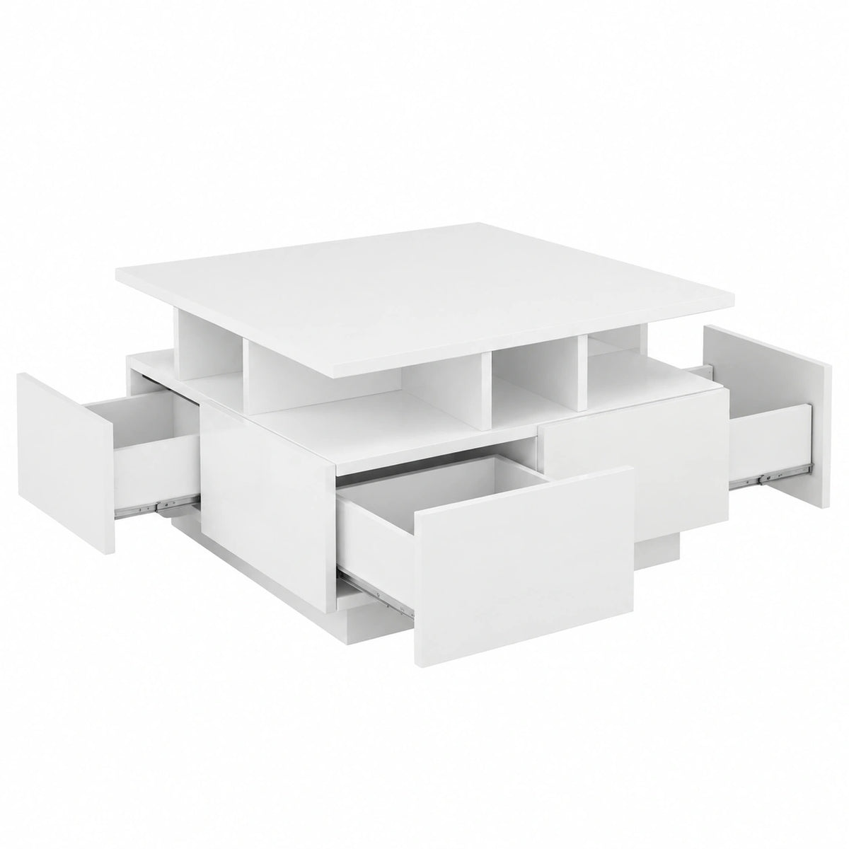 LED Couchtisch mit App-Steuerung und Stauraum, Hochglanz Weiß, 70x70x40 cm