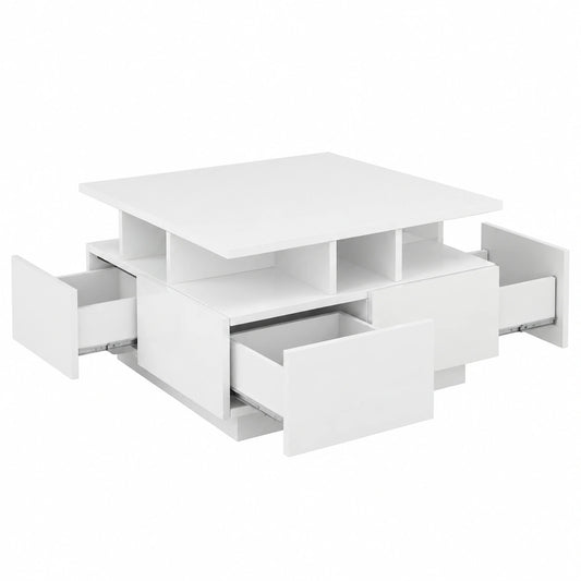 LED Couchtisch mit App-Steuerung und Stauraum, Hochglanz Weiß, 70x70x40 cm