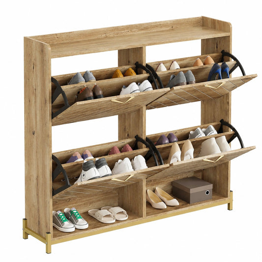 Moderner Merax Schuhschrank, 4 Klappen, Metallsockel, für Eingang und Flur, 108.5x24x100 cm