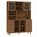 Moderner Walnuss-Hochschrank mit LED, Wohnzimmer & Küche