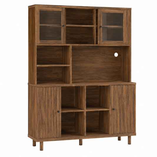 Moderner Walnuss-Hochschrank mit LED, Wohnzimmer & Küche