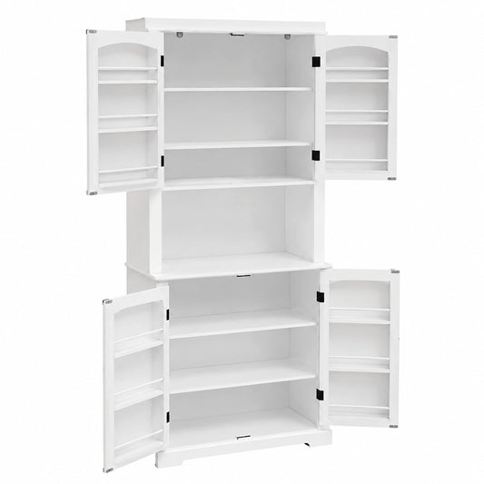 HOLTICO Küchenbuffet mit Arbeitsplatte und Regalen, Hochschrank für Esszimmer und Küche, Weiß