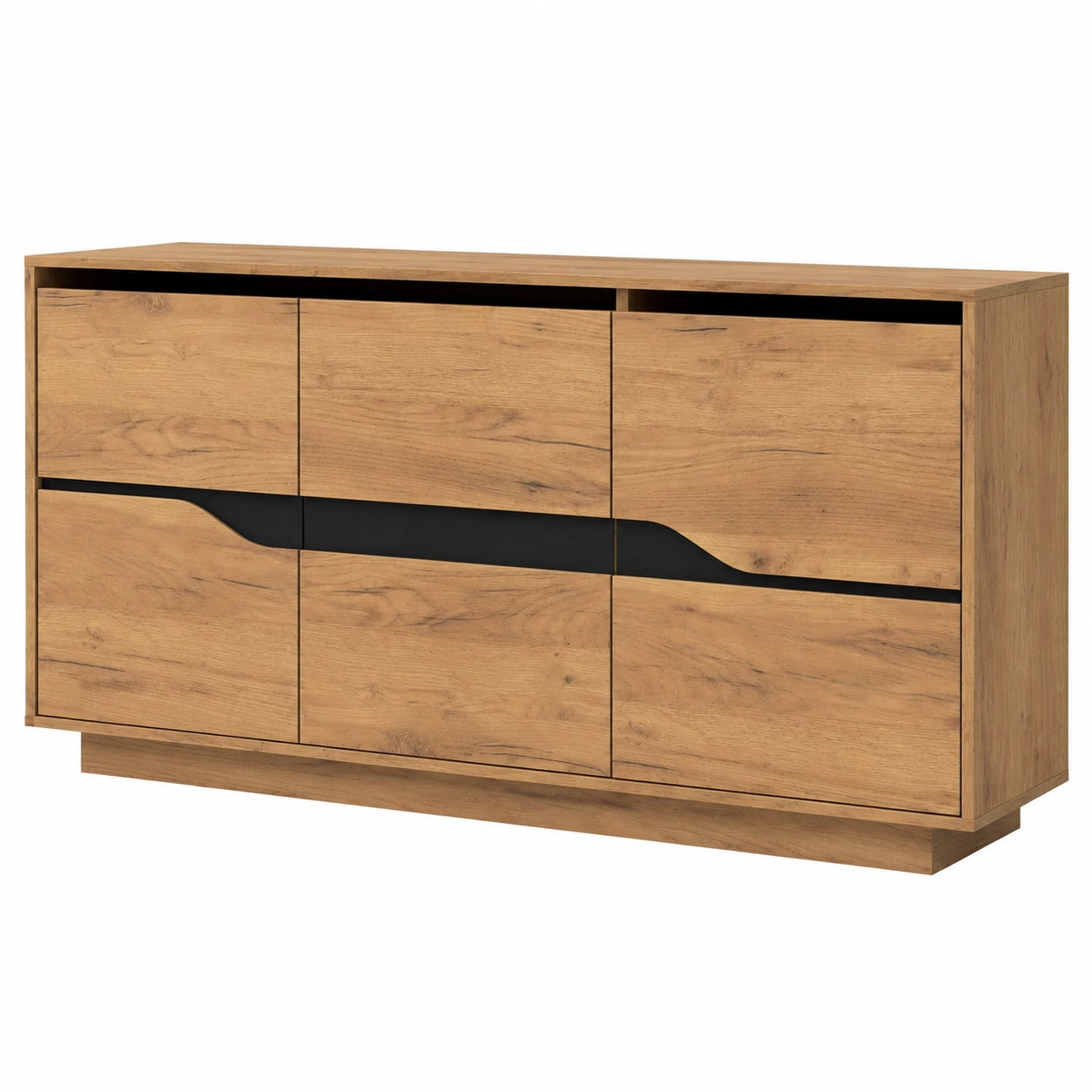 Moderner Sideboard 140x40x70cm, vielseitiger Schrank mit 3 Türen und verstellbaren Regalen in Holzoptik und Schwarz